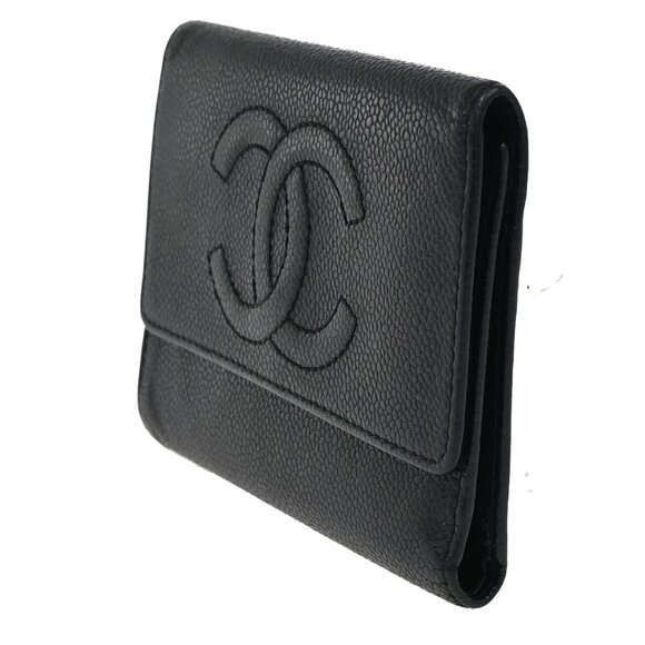 CHANEL CC Logo Trifold Compact Wallet Grained Calfskin Leather Black - Picture 14 of 16